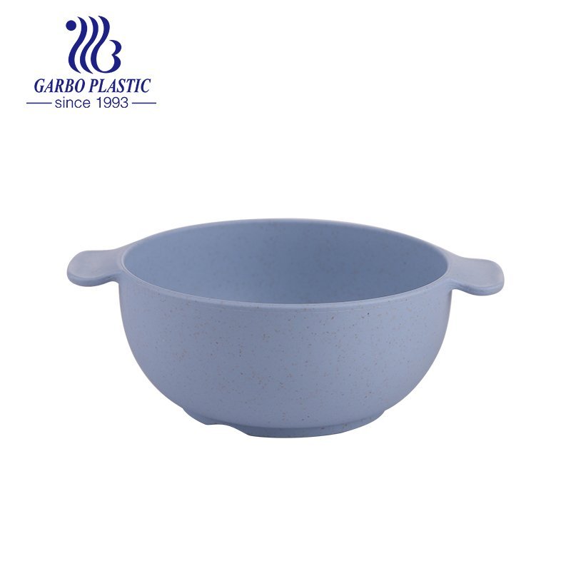 Light green cream heat-resistant wheat straw eco-friendly plastic cereal fruit salad bowl with ear handle