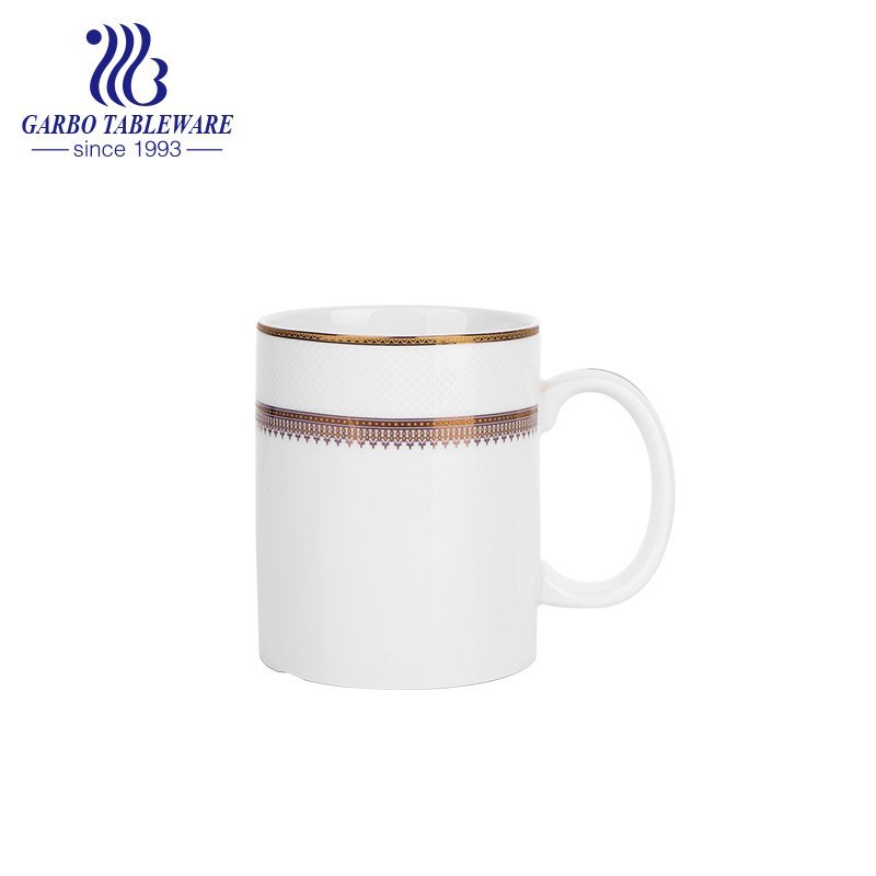 Dark blue gold decal print imprint porcelain water drinking mug ceramic mugs  office tea cups with golden handle and cover