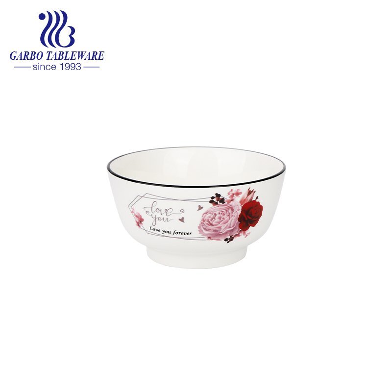Porcelain 780ml deep rice bowl with underglazed decal of Japanese style