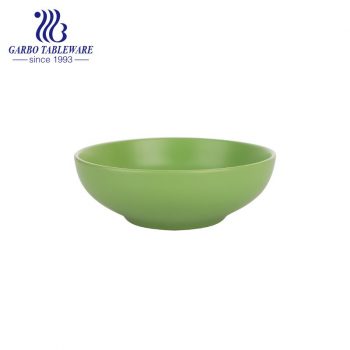 Color glazed stoneware of 680ml green widemonthed bowl for ramen