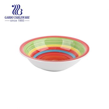 Stoneware series of 600ml bowl with inside handpainted pattern for wholesale