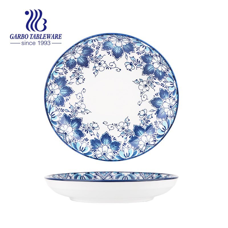Wholesale cheap custom under glazed food grade 9inch ceramic charger plate with flower design