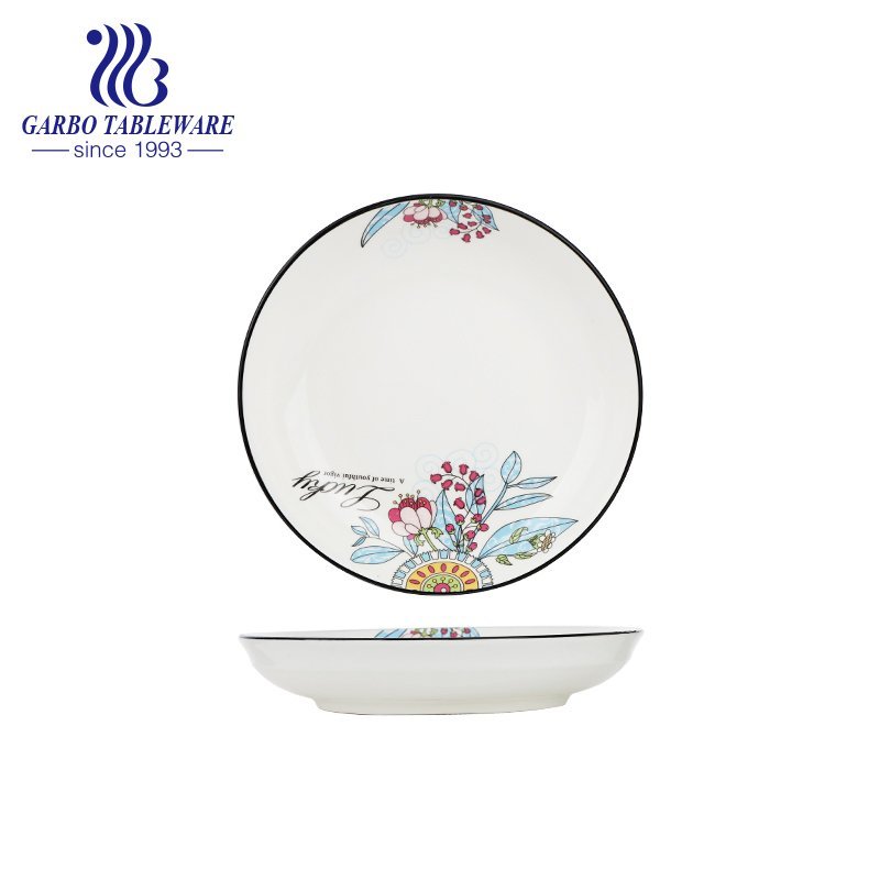 Unique custom under glazed flower decal printing plate 7inch round porcelain dessert dish