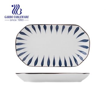 Оптовые необычные уникальные под глазурованной печатью 10.7-дюймовая прямоугольная фарфоровая тарелка