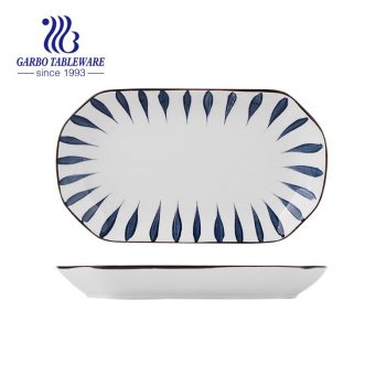 Wholesale fancy unique under glazed printing 10.7inch rectangle porcelain dinner plate