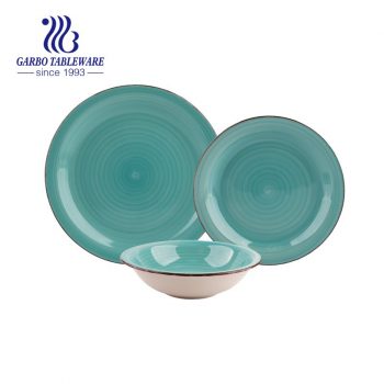 Набор посуды из керамогранита с зеленой ручной росписью, 12 шт.