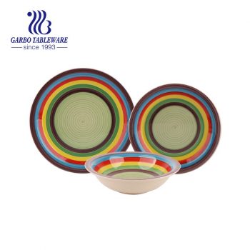 12pcs rainbow hand painting stoneware bowl and plate dinnerware set