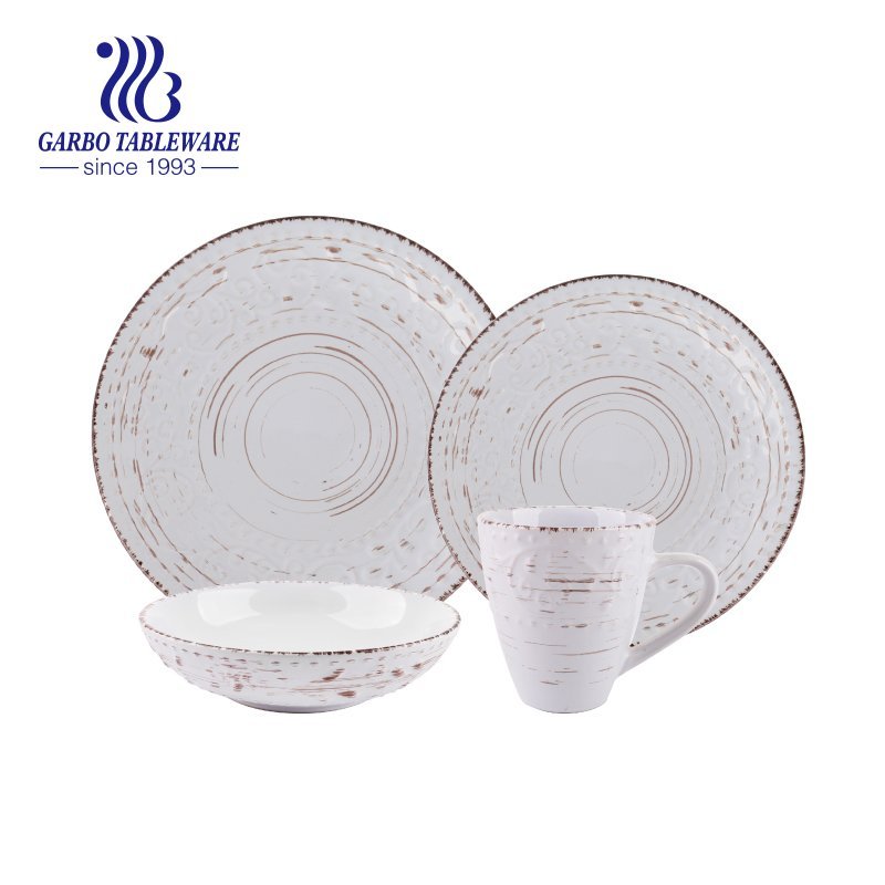 Ronnior Juego de platos de gres estilo vintage vajilla de cerámica aptos para lavavajillas diseño moderno 26 cm color blanco juego de platos de cerámica platos de porcelana 