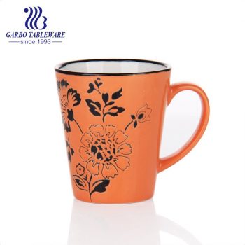 Taza de beber de café de cerámica con borde negro de impresión completa taza de pintura a mano de gres tazas clásicas de piedra china