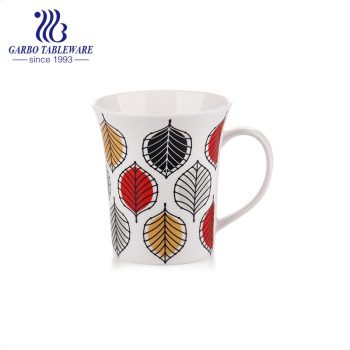 Full leaves print porcelain drinks mug creative beautiful design cups with white handle