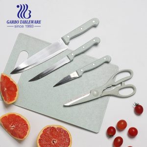 5PCS PVC Color Box Packing PP Wheat Straw Handle 420 Stainless Steel Kitchen Knife Set