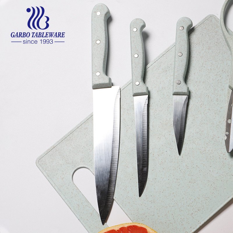5 قطعة صندوق ألوان PVC التعبئة PP مقبض قش القمح 420 مجموعة سكاكين مطبخ من الفولاذ المقاوم للصدأ
