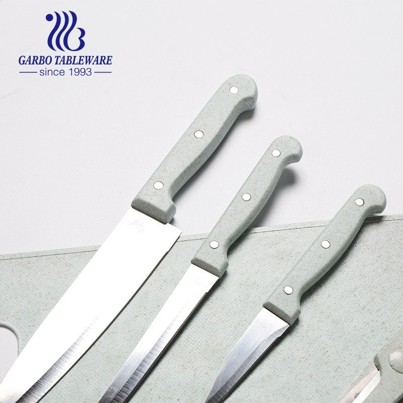 5PCS PVC Color Box Packing PP Пшеничная солома Ручка 420 Набор кухонных ножей из нержавеющей стали