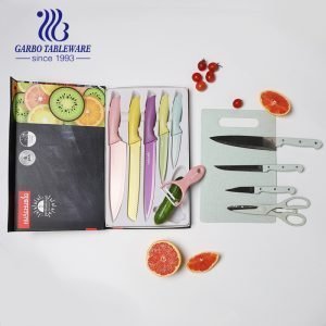 Embalagem de caixa de presente Material de palha de trigo de alta qualidade 6 unidades de cor personalizada conjunto de faca de cozinha