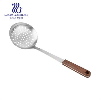 Skimmer Slotted Spoon 201 Stainless Steel Slotted Spoon, Handle Mesh Food Strainer Stainless Steel With Bamboo Holder