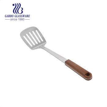 Solid Heat-Resistant Flexible Slotted Stainless Steel Spatula Turner With Bamboo holider