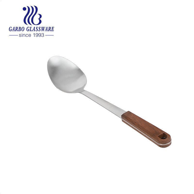 Skimmer Slotted Spoon 201 Stainless Steel Slotted Spoon, Handle Mesh Food Strainer Stainless Steel With Bamboo Holder