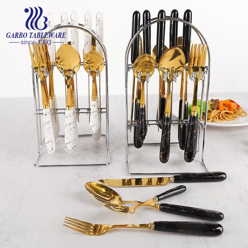 Noble design of stainless steel fork with black marble ceramic handle for wedding dinner