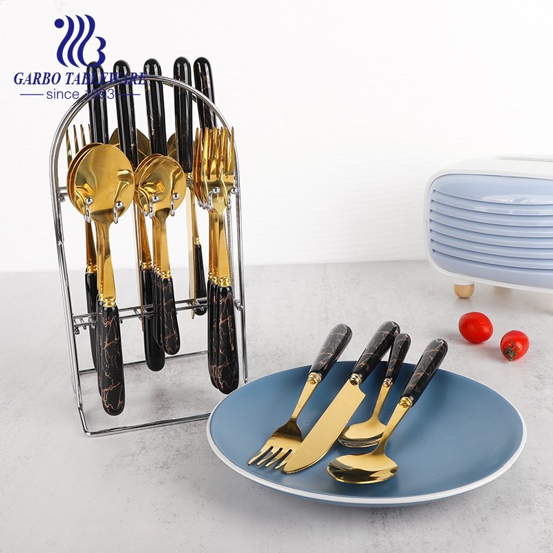 Noble design of stainless steel fork with black marble ceramic handle for wedding dinner