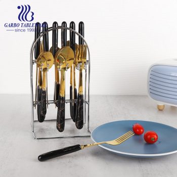 Noble design of stainless steel fork with black marble ceramic handle for wedding dinner