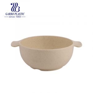 Eco-friendly wheat straw unbreakable yellow brown plastic cereal bowl with ear handle