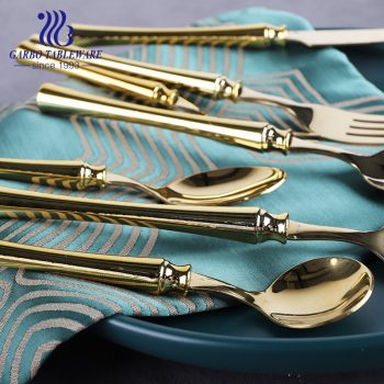 ABS plastic handle golden Titanium plating design stainless steel cutlery dinner spoon