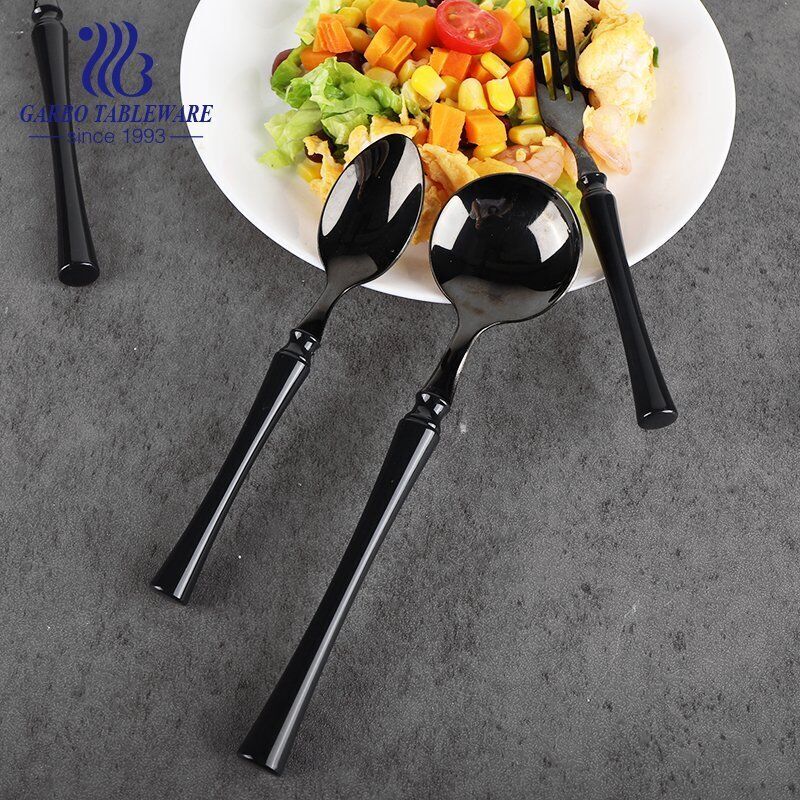 201SS أسود اللون طلاء التيتانيوم تصميم ملعقة عشاء أدوات مائدة من الفولاذ المقاوم للصدأ مع مقبض ABS