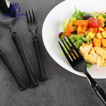 New design hign-end black plating decoration stainless steel fork with plastic handle