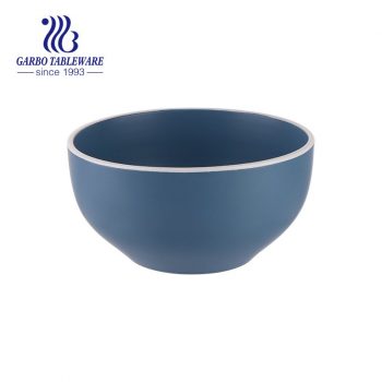 Tigela de cerâmica vitrificada de 620ml com cor azul mate para comer arroz