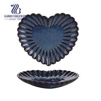 Factory customized unique daisy design plain dinner plate 8inch heart shaped porcelain dish