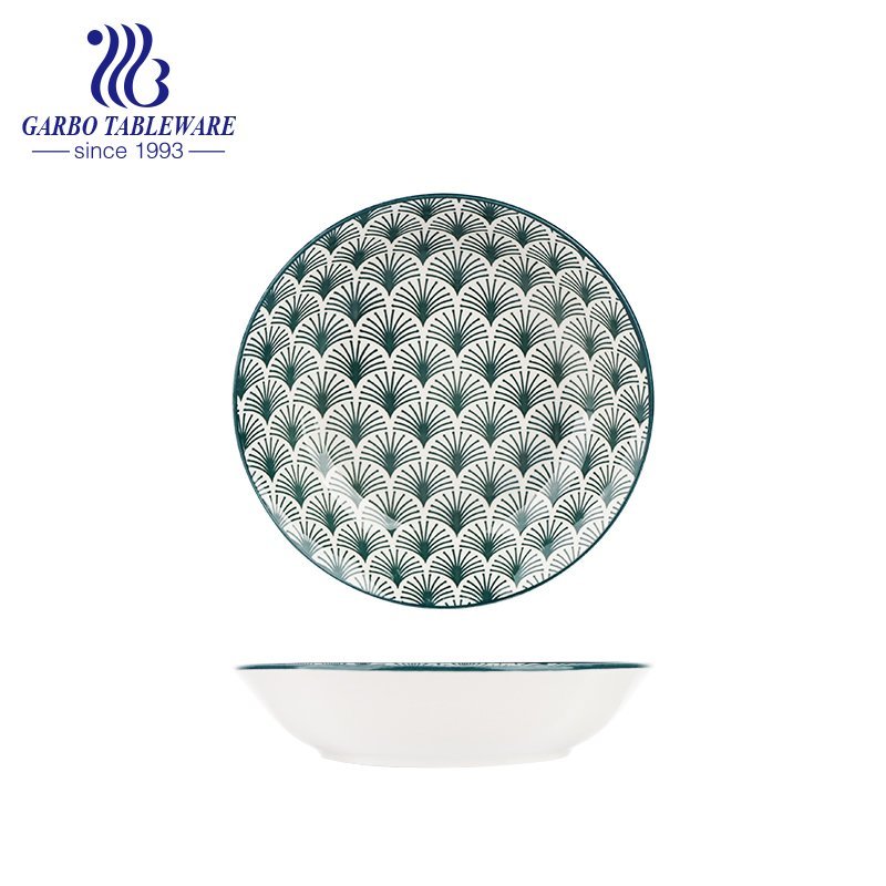 Placa de impressão única personalizada de fábrica redonda prato de salada plana de cerâmica de 8 polegadas