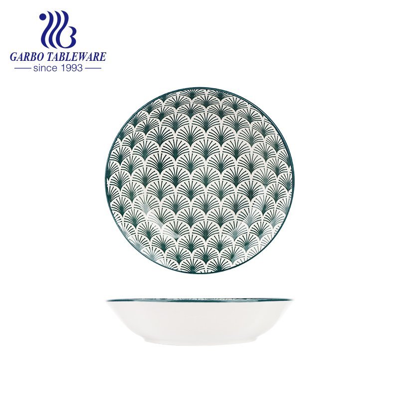 Factory custom unique printing plate round 8inch ceramic flat salad dish