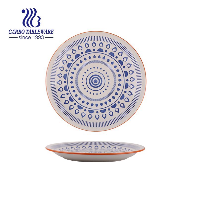Custom full handmade printing food grade tableware 10.5inch round ceramic charger plate