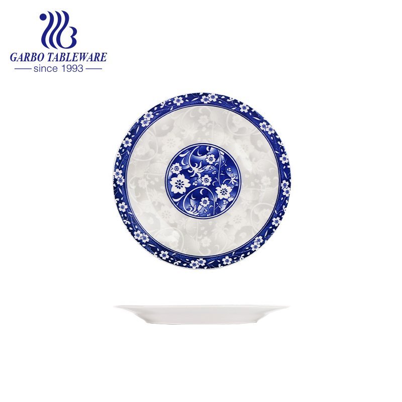 Wholesale cheap custom unique decals stoneware dish 8inch flat ceramic plate