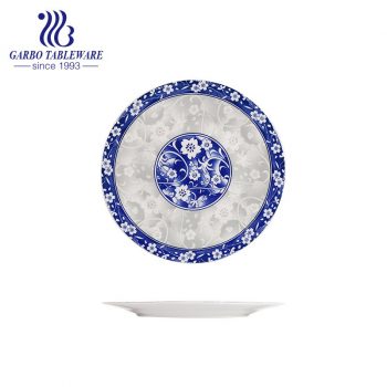 China classic under glazed decal food grade stoneware dish 9inch ceramic flat dinner plate