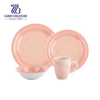 Conjunto de jantar de grés 16pcs círculo de cor rosa pintura à mão