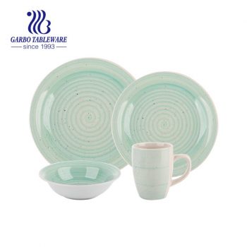 16pcs light green color hand painting earthware dinner set