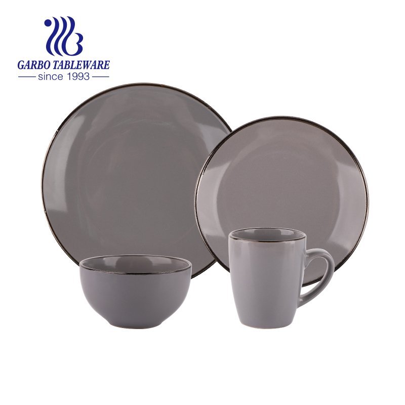 Conjunto de jantar em grés porcelânico com design em relevo azul e cor esmaltada