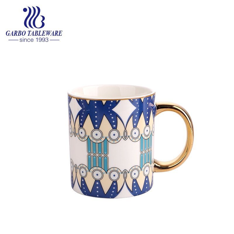 Conjunto de canecas de porcelana em porcelana com estampa dourada de cerâmica e xícara de café com alça clássica grande