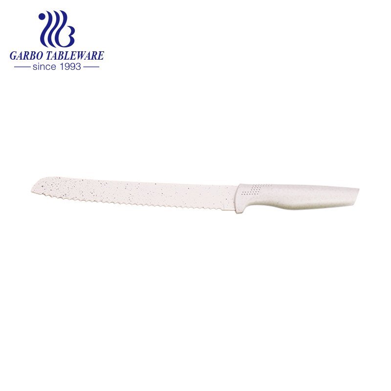 8 inch High Quality Professional Kitchen Usage Stainless Steel Bread Knife With Wheat Straw Hand