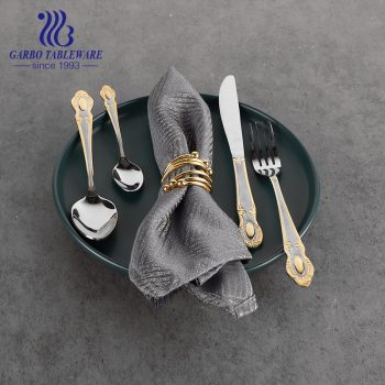 Conjunto de talheres 410SS 13/0 estilo Oriente Médio dourado chapeado de aço inoxidável colher de jantar