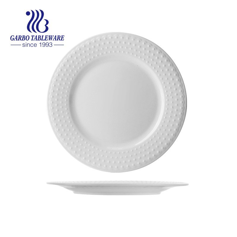 Wholesale custom design elegant white 12.5inch oval porcelain fish plate with embossed design