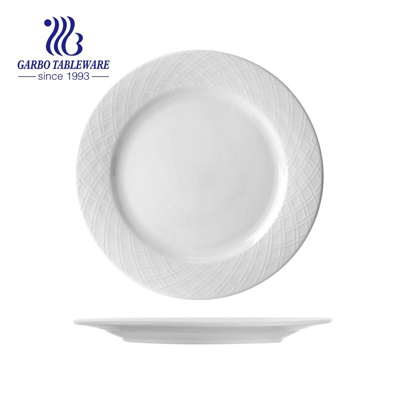Wholesale custom design elegant white 12.5inch oval porcelain fish plate with embossed design