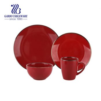 16pcs na red color glazed stoneware dinner set