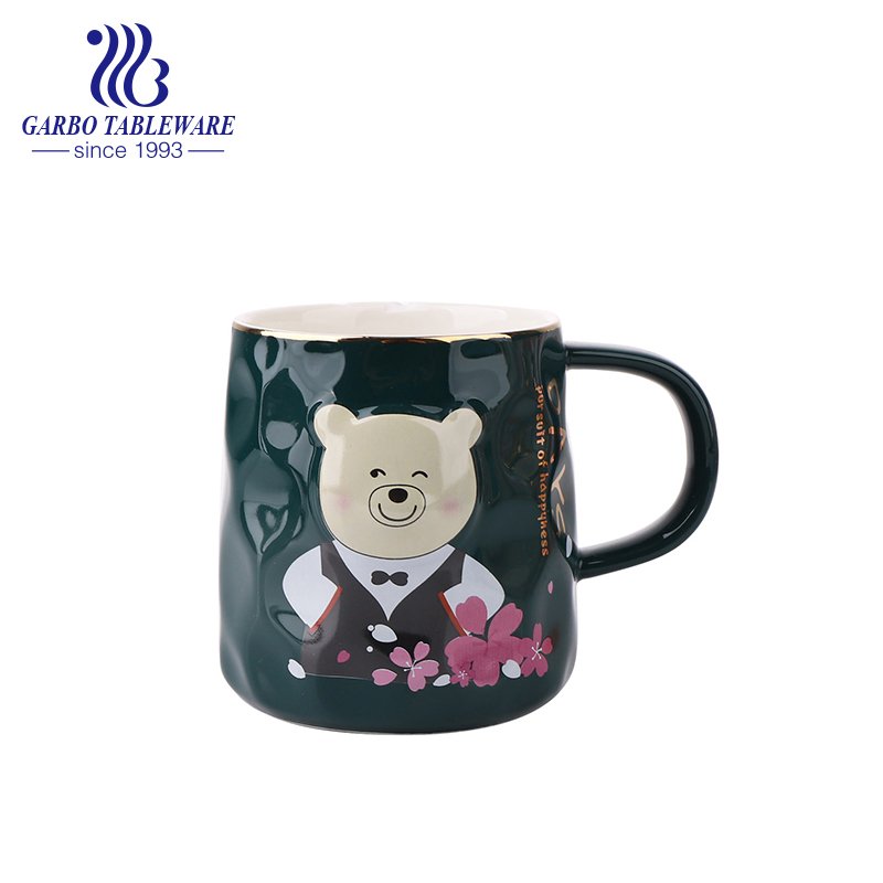 Decal print ceramic mug set with cute animal printing color porcelain mugs custom stoneware drinking cup