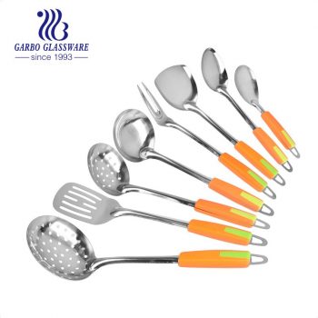 Heat Resistant stainless steel kitchen utensil set with PP lid  8Pcs Soup soop slotted skimmer cooking tools