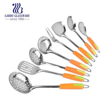 Conjunto de utensílios de cozinha de aço inoxidável resistente ao calor com tampa PP 8 unidades de sopa de sopa escumadeira com fenda ferramentas de cozinha