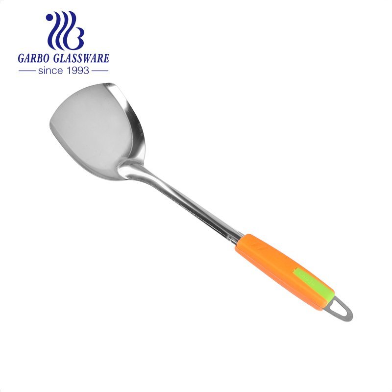 Stock Promotion Price Heat resistant Stainless Steel Kitchen Utensils Set PP lid Non-Slip Ergonomic Handle Skimmer