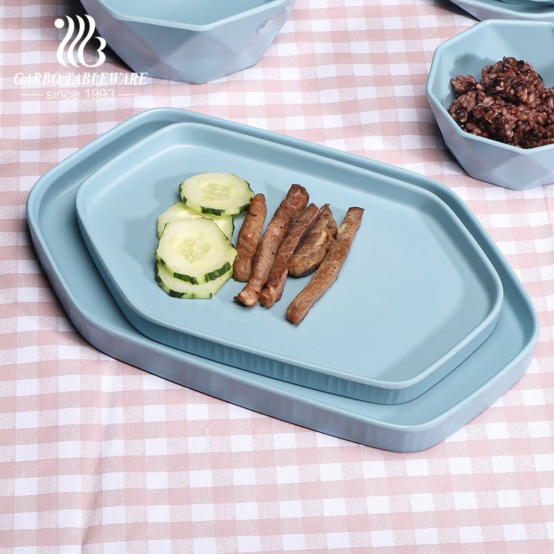 Strong durable blue melamine dinner serving plates with irregular edges modern options for home tableware used