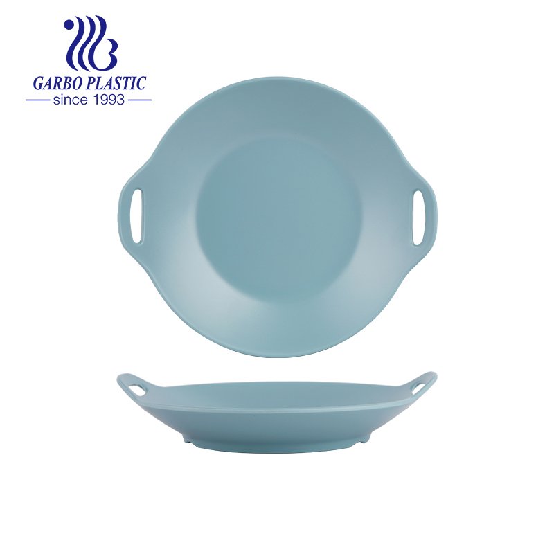 Melamine Dinnerware Severing Dish Break-Resistant Plastic Blue Pasta Plates with Handles